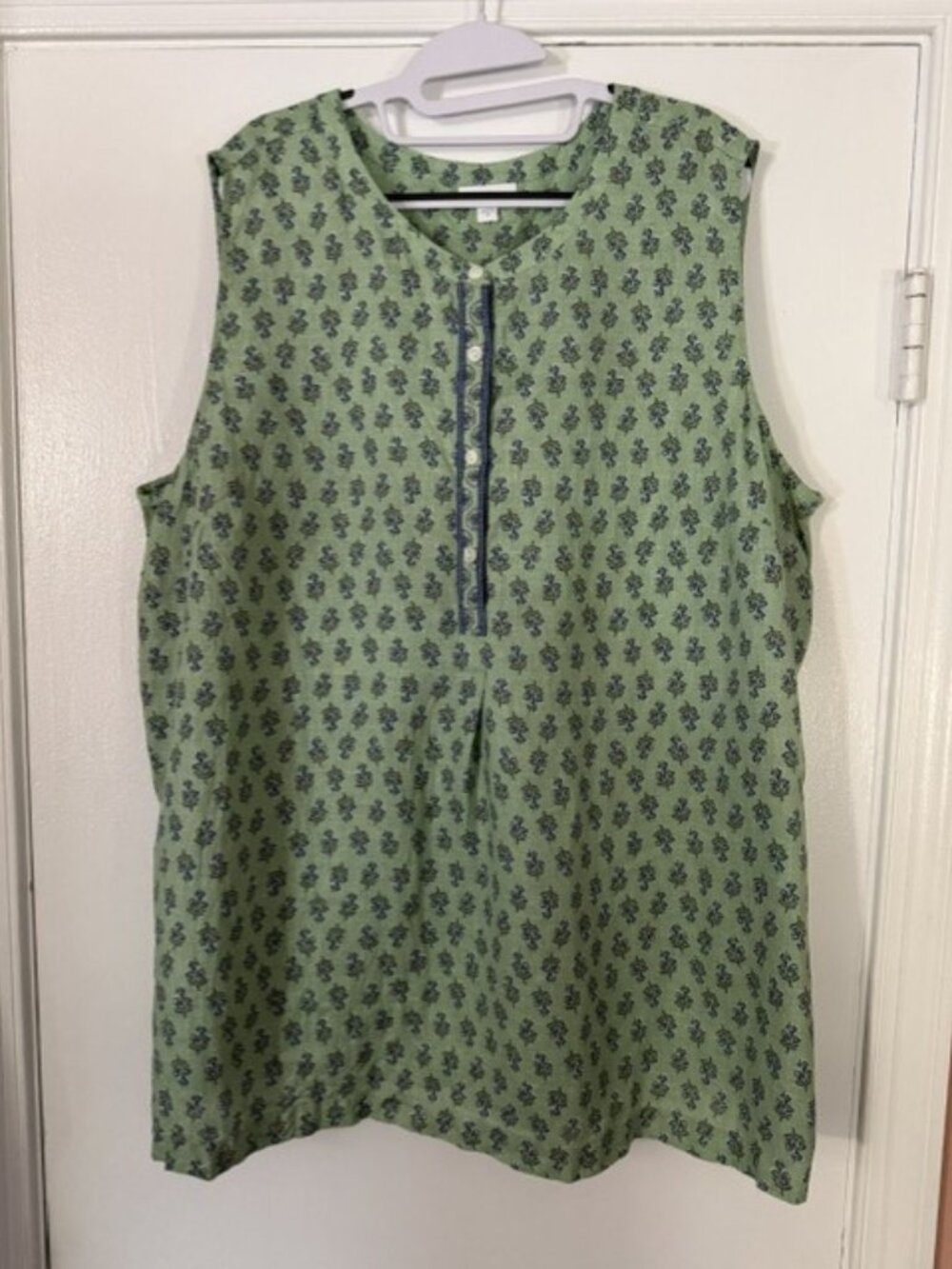 Pure Jill Linen Sleeveless Floral Blouse Green Blue Plus Size 3X